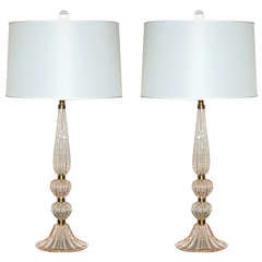 Vintage Pair of Iconic Barovier & Toso Table Lamps in Pink Champagne