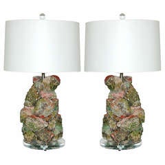 Pair of  Brazilian Calcite Lamps in Lime Sage