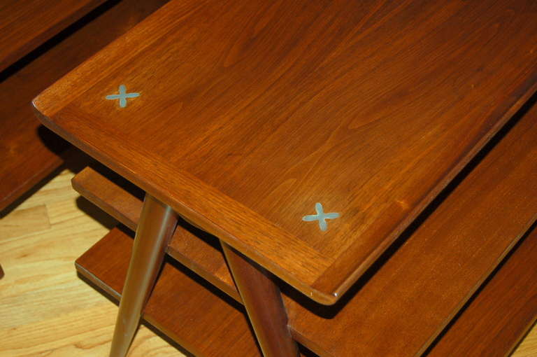 Mid-Century Modern Pair of Three-Tiered Side Tables by Merton Gershun