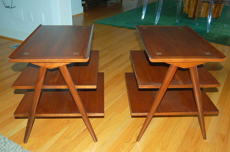 Pair of Three-Tiered Side Tables by Merton Gershun 1