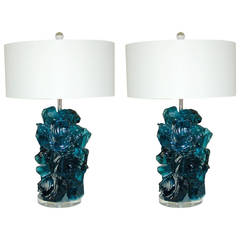 Vintage Pair of Rock Candy Lamps by Swank Lighting in Teal