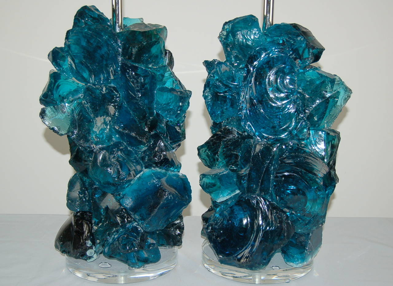 American Pair of Rock Candy Lamps by Swank Lighting in Teal