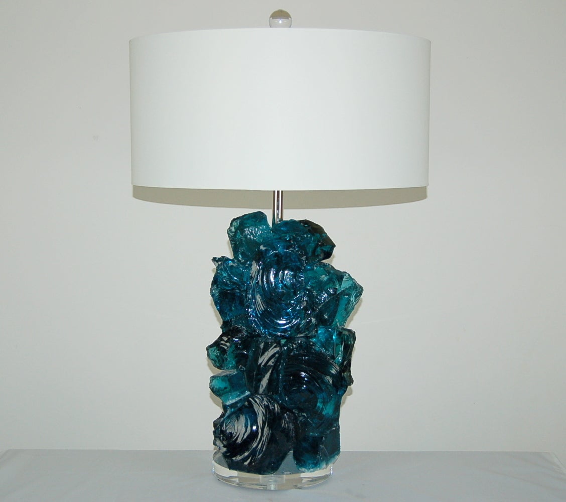 Mid-Century Modern Pair of Rock Candy Lamps by Swank Lighting in Teal