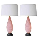 Barbini Vintage Murano Lamps in Coral on Black Marble