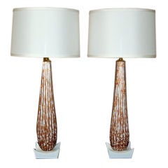 Copper and White Spotted Murano Lamps on White Lacquer
