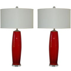 Vintage Murano Lamps of Ruby Red with Subtle Striping
