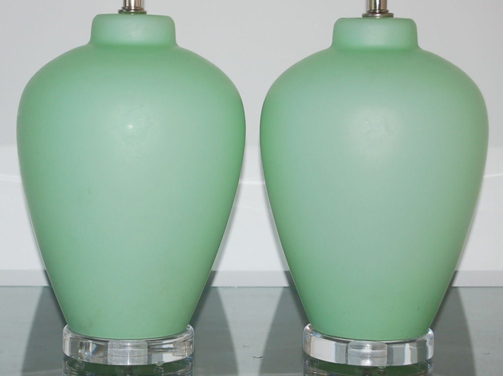 Italian Vintage Murano Lamps in Mint Green on Lucite For Sale