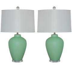 Vintage Murano Lamps in Mint Green on Lucite