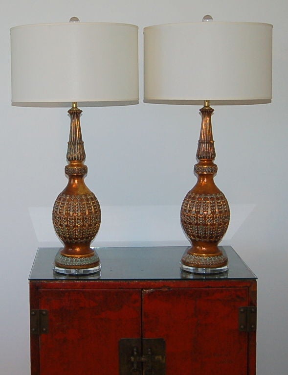 American Vintage Ceramic Lamps in Copper and Turquoise