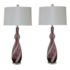 Vintage Murano Lamps in Grape with White Stripes
