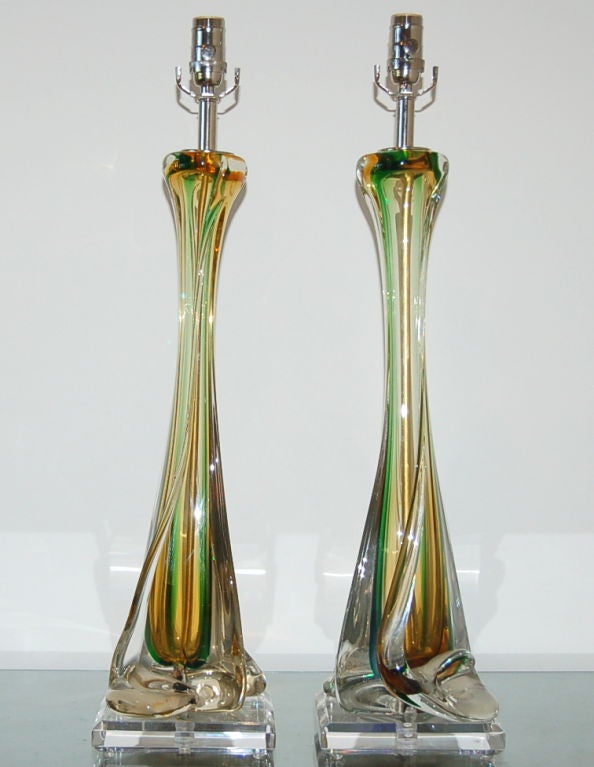 Matched Pair of Vintage Murano Sommerso Glass Lamps by Seguso