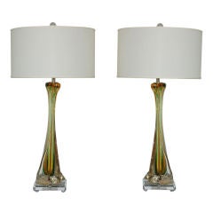 Matched Pair of Vintage Murano Sommerso Glass Lamps by Seguso