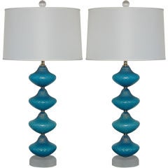 VIntage Stacked Font Murano Lamps in Bahamian Blue