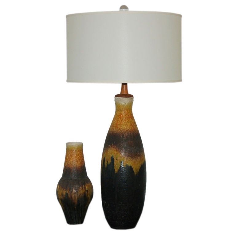 Signed Fantoni Lamp with Matching Vase - 1950s For Sale