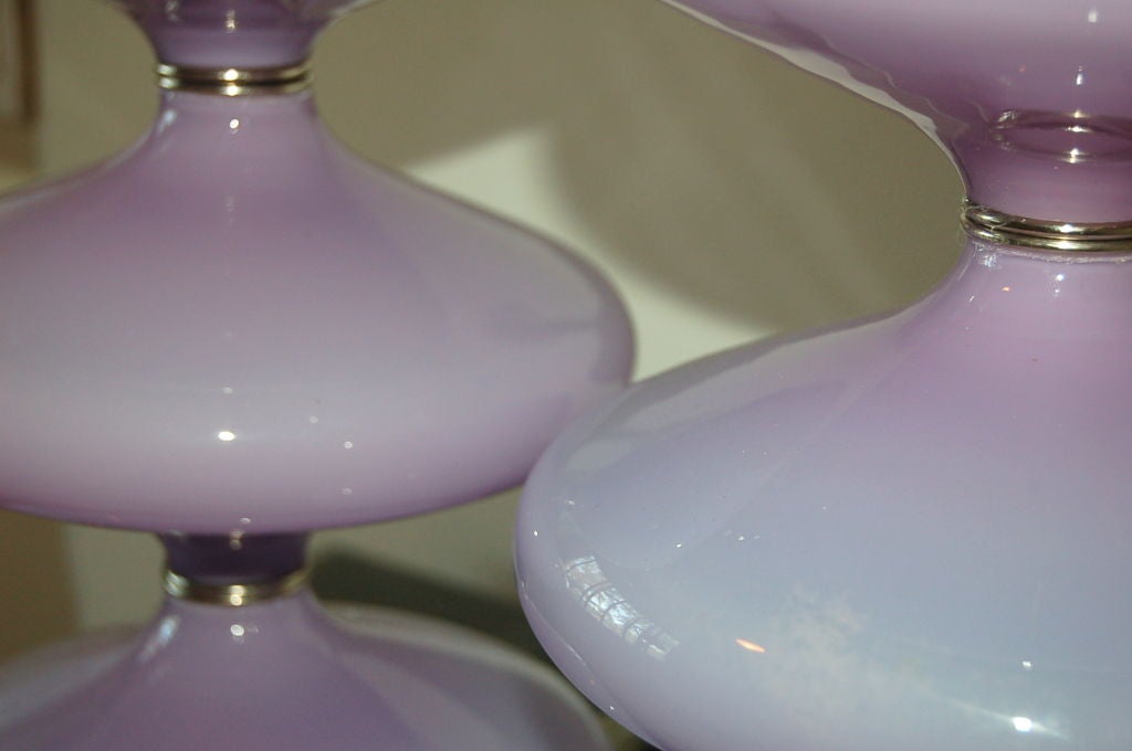 Murano Glass Vintage Matched Pair of Hourglass Murano Lamps in Lilac For Sale