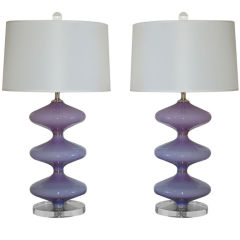Vintage Matched Pair of Hourglass Murano Lamps in Lilac