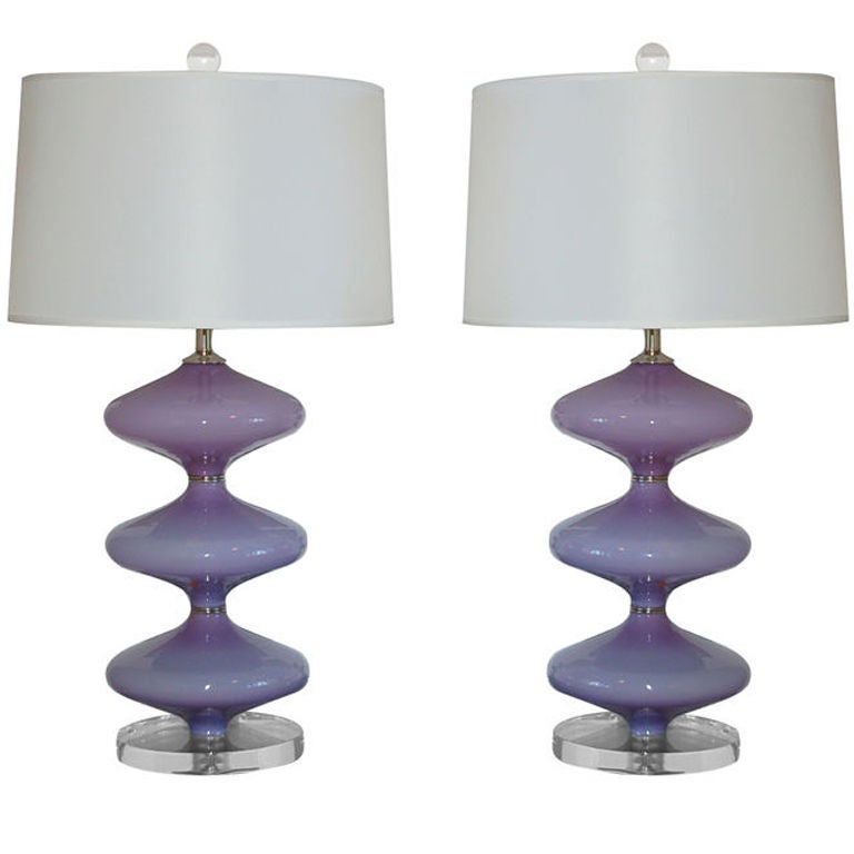 Vintage Matched Pair of Hourglass Murano Lamps in Lilac For Sale