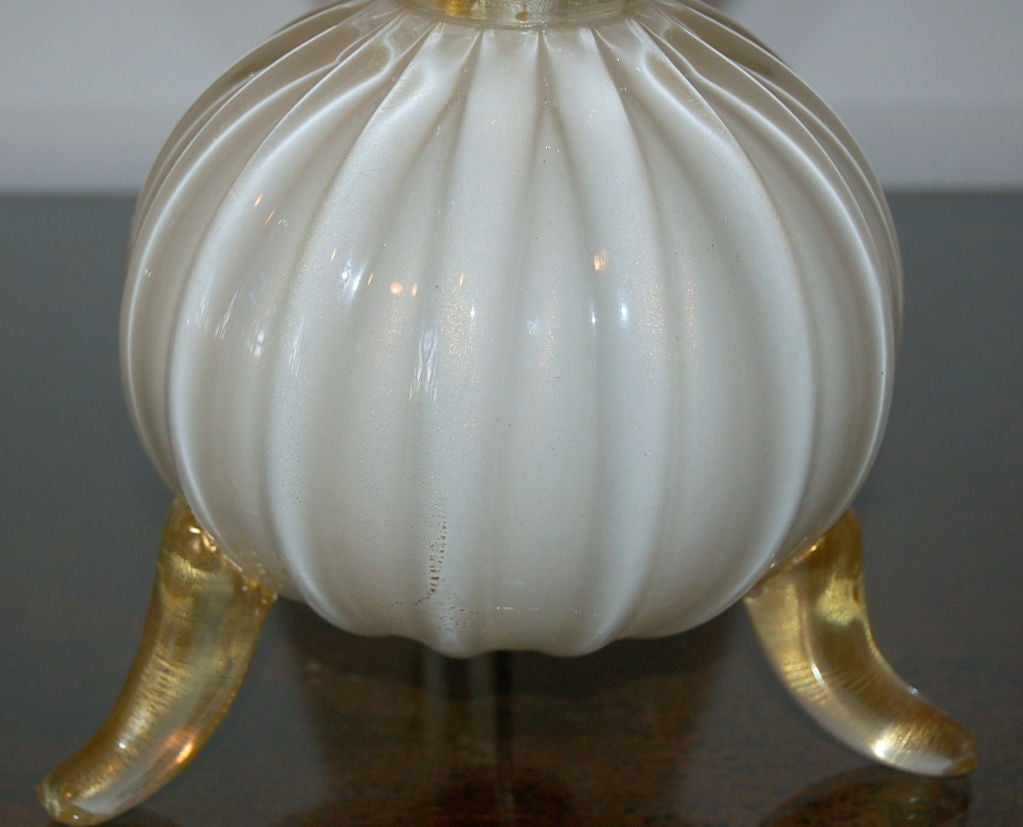 Murano Glass White Murano Three-Footed Lamps with Gold Dust For Sale