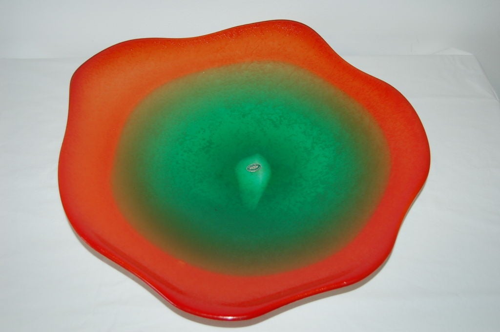 Red Green Vintage Murano Plate by Seguso