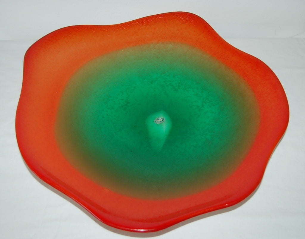 Organic Modern Red Green Vintage Murano Plate by Seguso For Sale