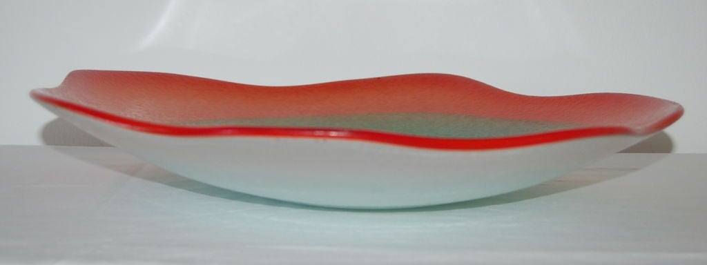 Italian Red Green Vintage Murano Plate by Seguso For Sale