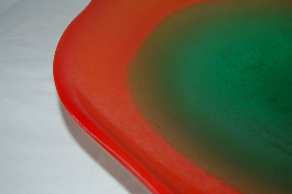 Murano Glass Red Green Vintage Murano Plate by Seguso For Sale