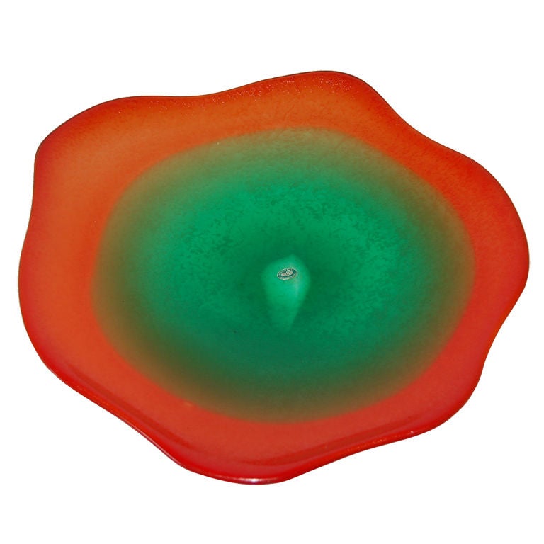 Red Green Vintage Murano Plate by Seguso For Sale
