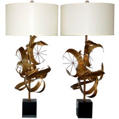 Vintage Sculptural Brass Lamps by Curtis Jere