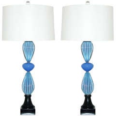 Pair of Murano Lamps of Lavender Opaline by Archimede Seguso