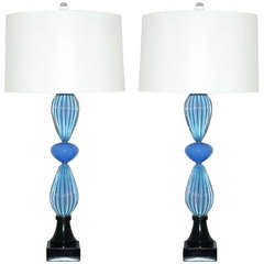 Pair of Murano Lamps of Lavender Opaline by Archimede Seguso