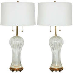 Pair of Clear Ribbed Murano Lamps by The Marbro Lamp Company