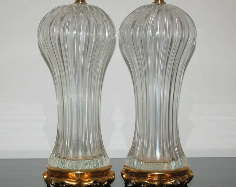 Pair of Clear Ribbed Murano Lamps by The Marbro Lamp Company In Excellent Condition For Sale In Little Rock, AR