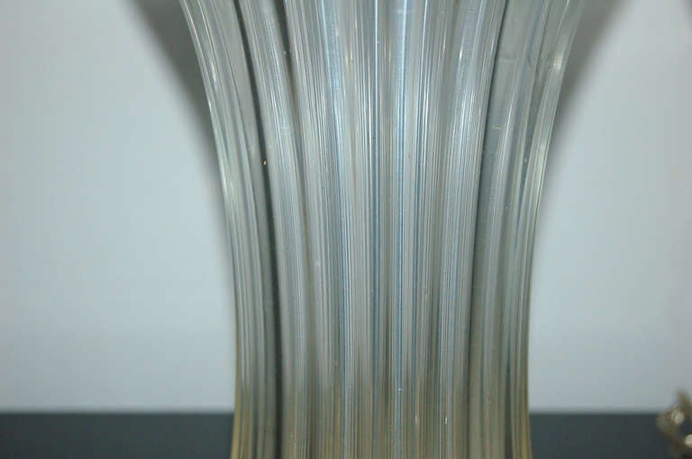 Pair of Clear Ribbed Murano Lamps by The Marbro Lamp Company For Sale 1