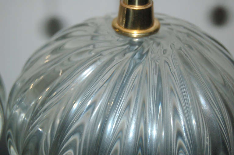 Pair of Clear Ribbed Murano Lamps by The Marbro Lamp Company For Sale 3