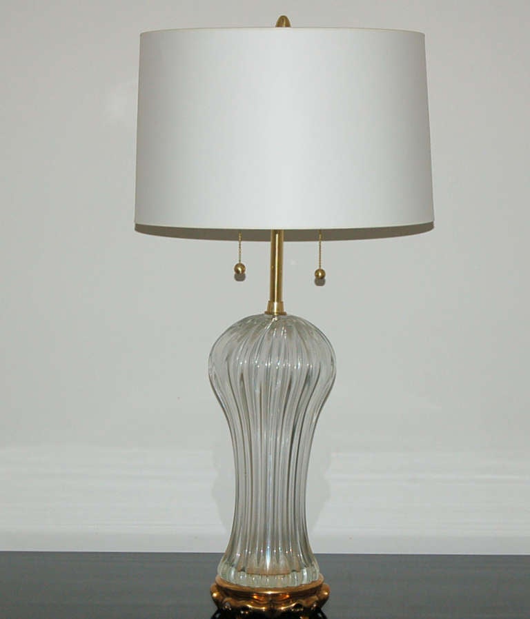 Mid-Century Modern Pair of Clear Ribbed Murano Lamps by The Marbro Lamp Company For Sale