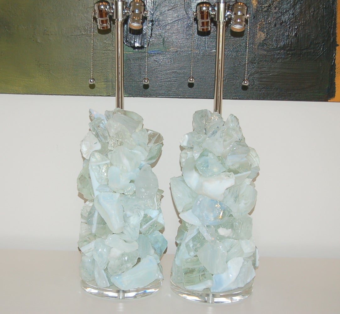 Mid-Century Modern Matched Pair of Rock Candy Lamps in White Opaline