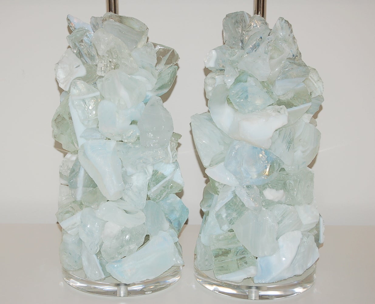 American Matched Pair of Rock Candy Lamps in White Opaline