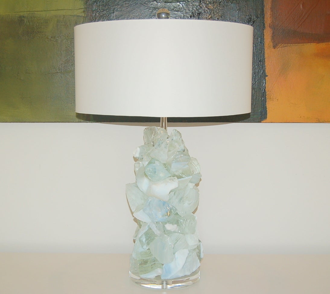 Matched Pair of Rock Candy Lamps in White Opaline