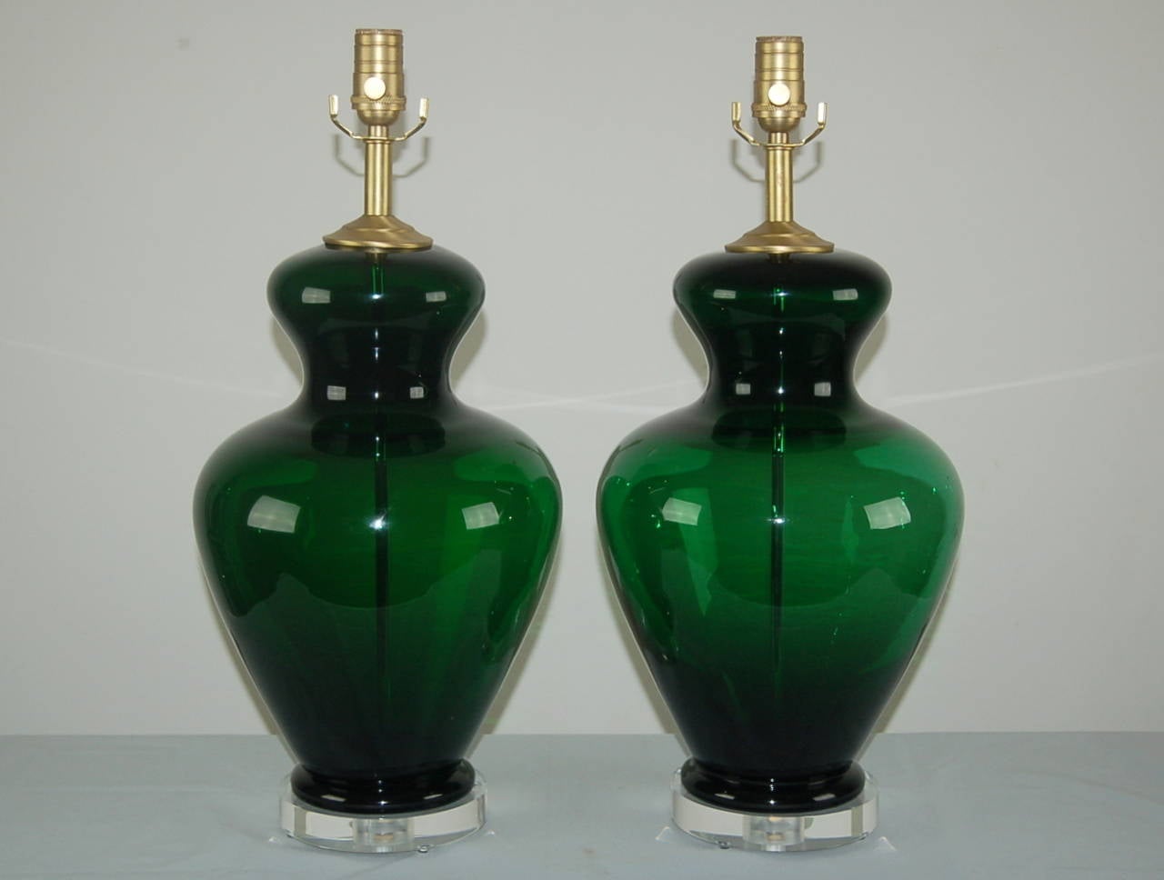 Mid-Century Modern Matched Pair of Vintage Murano Lamps, Extra Chunky, in Emerald Green For Sale