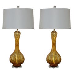 Matched Pair of Golden Honey Vintage Murano Lamps