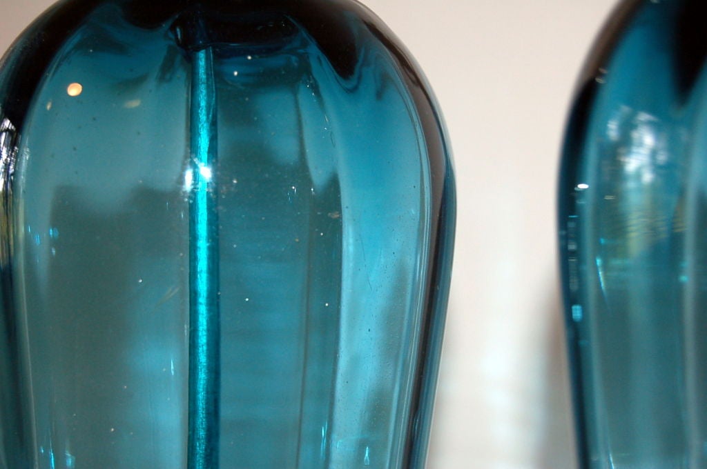 20th Century Matched Pair of Vintage Murano Table Lamps in Teal Blue For Sale