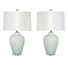 Vintage Murano Lamps in Satin White Finish on Lucite