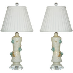 Vintage Murano Lamps by Barovier & Toso with Applied Rosettes