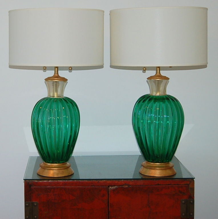 Green Seguso Vintage Murano Table Lamps For Sale 3
