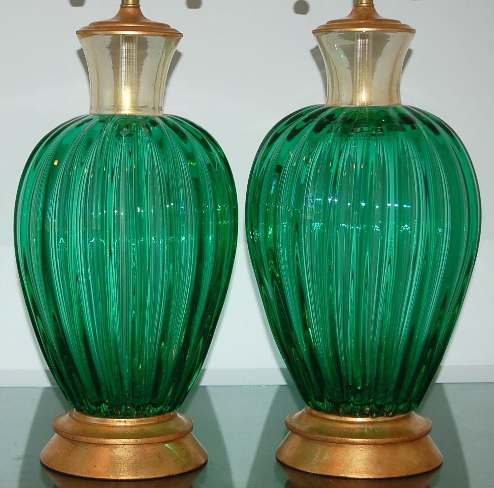 Italian Green Seguso Vintage Murano Table Lamps For Sale