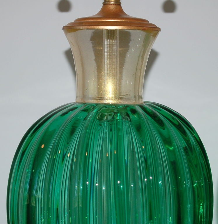 Green Seguso Vintage Murano Table Lamps In Excellent Condition For Sale In Little Rock, AR