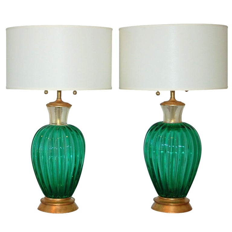Green Seguso Vintage Murano Table Lamps For Sale