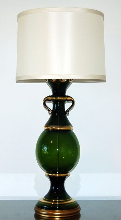 Hollywood Regency Green Murano Table Lamp by Marbro For Sale