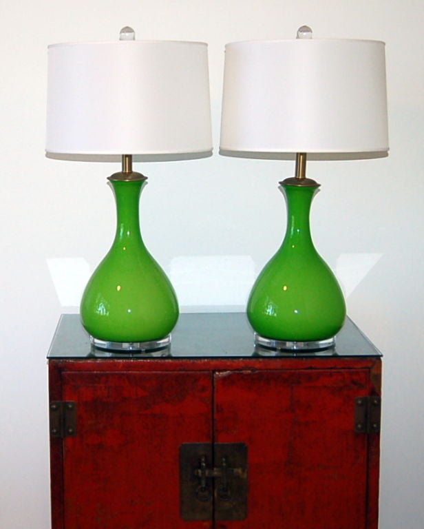 Murano Glass Pair of Vintage Murano Lamps of Apple Green by the Marbro Lamp Company For Sale