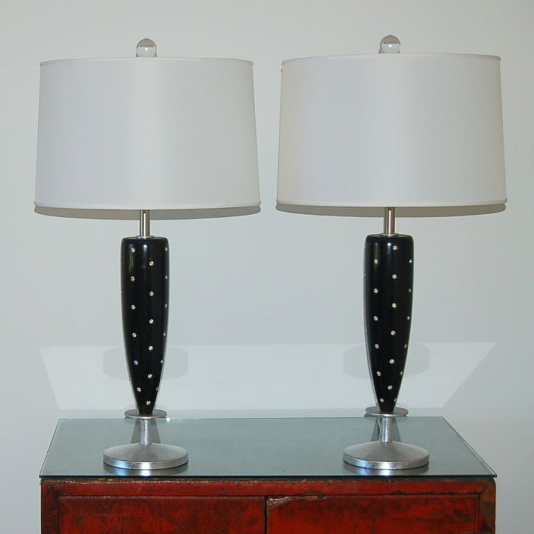 Pair of Mid-Century Rhinestone Lamps For Sale 1